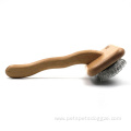 Pet hair grooming brush wooden handle slicker comb